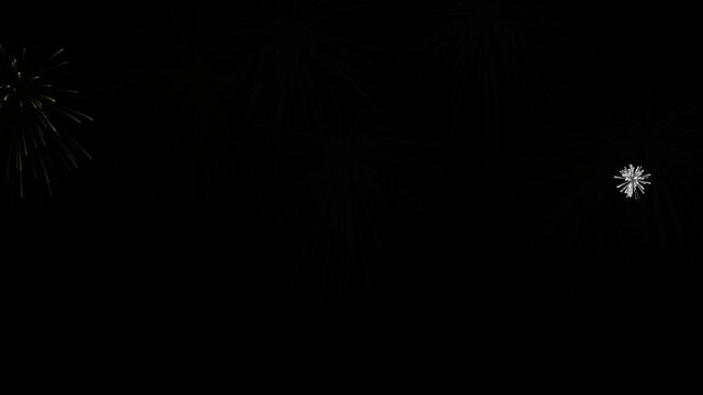 Golden and white fireworks exploding in the night sky for a festive celebration.