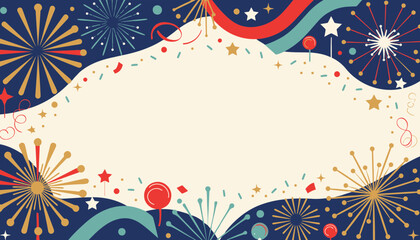 Obraz premium Festive Fireworks Background with Decorative Celebration Elements and Empty Central Copy Space Design