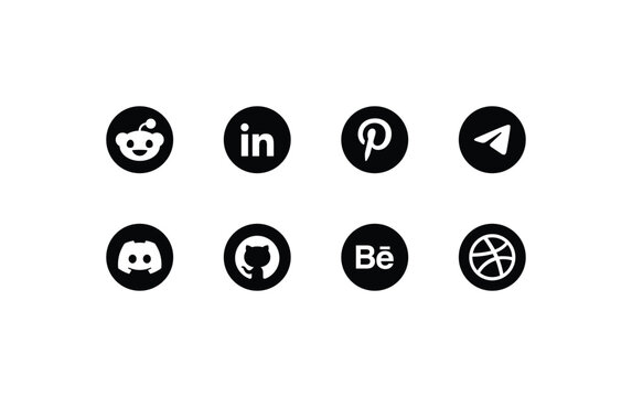 Social Media Icons Set 2026 &ndash; Reddit, LinkedIn, Pinterest, Telegram, Discord, GitHub, Behance, Dribbble