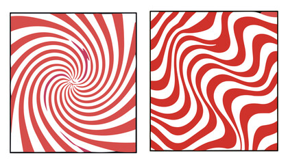 Obraz premium Set of two red and white abstract swirl and wave patterns for graphic design backgrounds