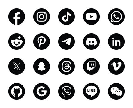 Social Media Network Icons 2026 &ndash; Facebook Instagram Tiktok Youtube Whatsapp Reddit Pinterest Telegram Discord Linkedin X Snapchat Threads Twitch Vimeo Github Google Viber Line Wechat Messenger