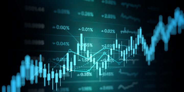 financial graph with uptrend line technology bar chart of stock market on blue color background