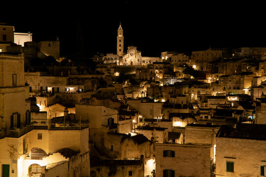 Matera, Italy - Jun 15 2026: View of the historic center of Matera from the Murgia hills