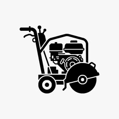 Naklejka premium Clean Black and White of a Portable Concrete Sawing Machine with Engine and Handle with high quality professional line art symbols for modern creative design and digital branding projects