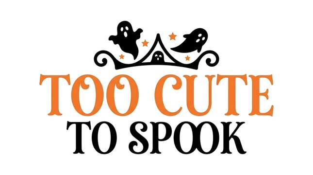 Too cute to spook halloween typography with ghost and bat illustrations