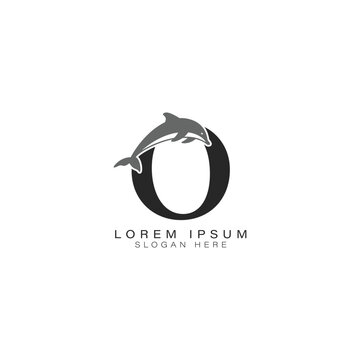 Letter O logo with Dolphin Art. Alphabet O Dolphin Icon Design