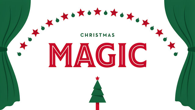 Christmas magic holiday stage design with curtains and tree vector christmas curtains celebration performance decoration