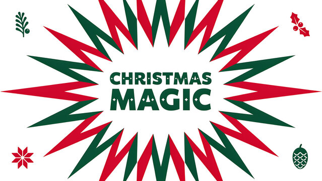 Christmas magic retro starburst background design with seasonal motif icons christmas starburst background seasonal greeting