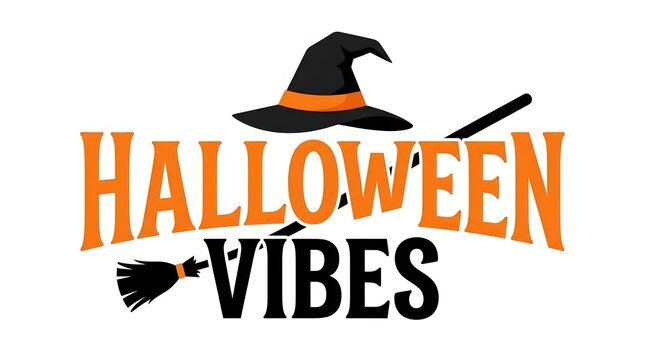 Halloween vibes with witch hat and broom festive typography design