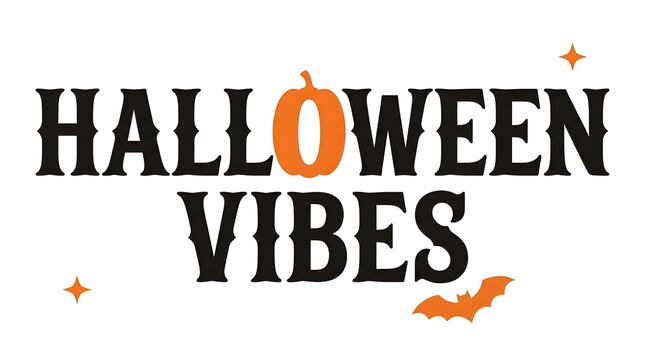 Halloween vibes typography with pumpkin and bat illustration for spooky season designs