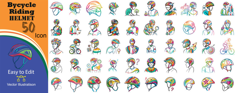 Set of 50 artistic watercolor style bicycle riding illustrations for sports and outdoor activity concepts with activity recreation illustration collection exercise transport watercolor