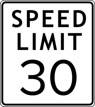 Speed limit 30 mph traffic sign, Speed limit 30 miles per hour road sign