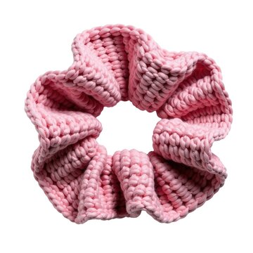 A pink knitted scarf on a white background, perfect for a fashion or lifestyle photo shoot