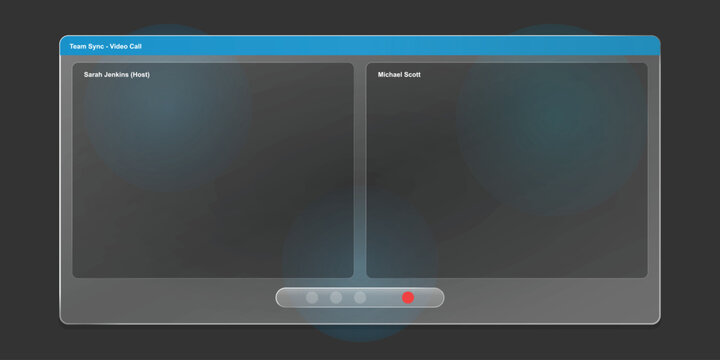 Video call interface template, digital conference window with split screen layout, remote meeting software UI vector for business webinars