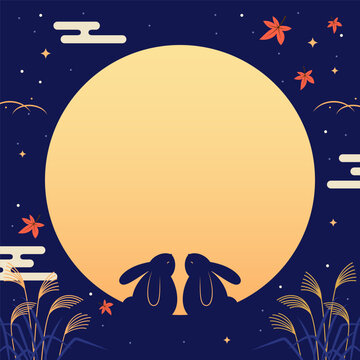 Otsukimi Moon Viewing Festival greeting card vector illustration. 