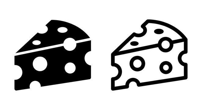 Swiss cheese slice icons with holes black and outline styles