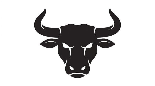 Minimalist black bull head silhouette graphic design representing strength power and aggressive animal spirit concept with clean white background
