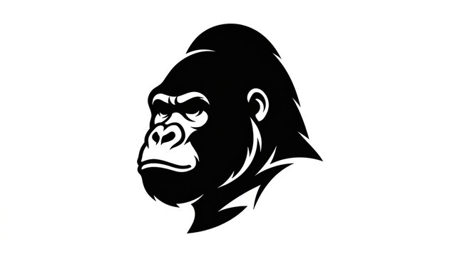 Minimalist gorilla head vector graphic mascot design featuring bold black silhouette against clean white background with stylized vector illustration