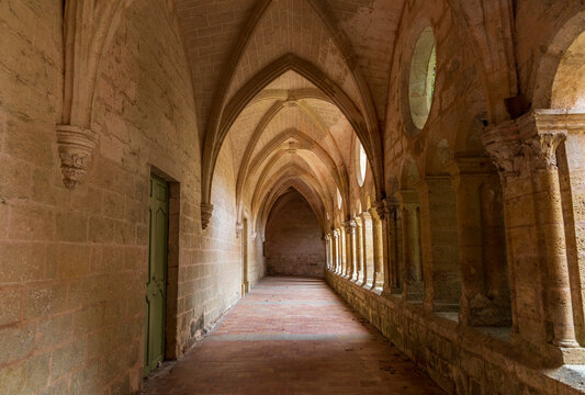 Series of photographs of Valmagne Abbey, a historic Cistercian monastery founded in the 12th century and located in the Occitanie region of France