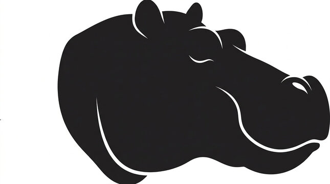 Minimalist black silhouette profile head illustration representing wild african hippopotamus mammal creature graphic design element with displays clean minimalist