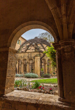 Series of photographs of Valmagne Abbey, a historic Cistercian monastery founded in the 12th century and located in the Occitanie region of France