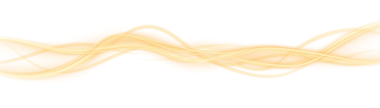 Glowing abstract flowing wave lines with golden yellow fluid wavy light futuristic luminous dynamic motion energy curves waves flow isolated on transparent background png