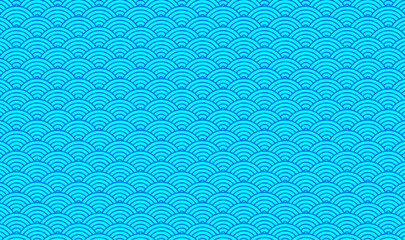 Japanese Wave Seigaiha Pattern Vector Traditional Asian Seamless Background Cyan Blue Concentric Circles Ornament Texture  © Lienjo