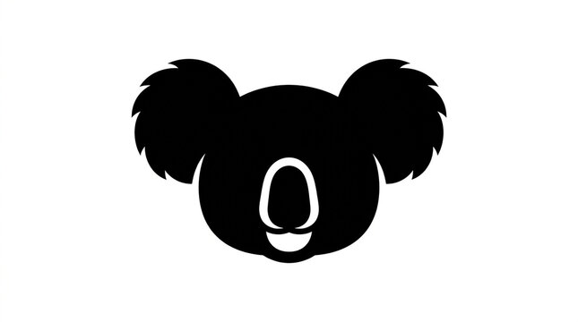 Minimalist black silhouette graphic featuring stylized koala head facing forward against solid white background surface with displays clean minimalist