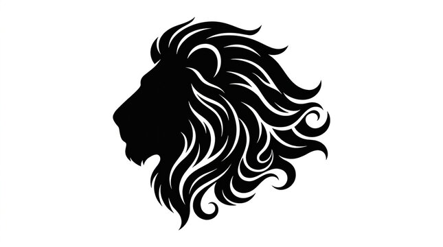 Minimalist black lion head silhouette profile artistic vector graphic design symbol illustrating strength power majesty leadership courage bold fierce wildlife icon