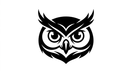 Naklejka premium Minimalist black owl head silhouette graphic design representing wisdom intelligence focus with graphic illustration stylized sharp feathers isolated
