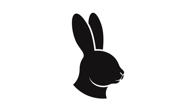 Minimalist black rabbit head silhouette facing right isolated on a clean solid white background with profile view isolated isolated plain illustration