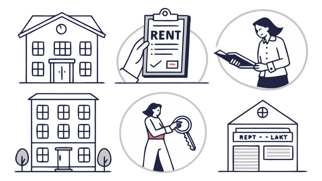 Set of House Icons and Home Symbols with Business, Money, Building, Car and Computer Elements Vector Illustration