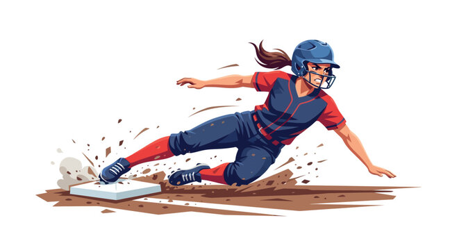 Female baseball player sliding into base vector illustration