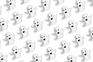 Obraz premium Cartoon-style Halloween ghost pattern for children’s backgrounds, decorations, and creative projects