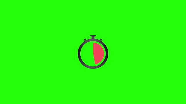 Clock animation on green background, simple watch animation on green screen, 4K video