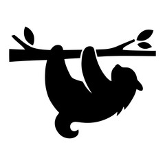 Naklejka premium Sloth silhouette hanging from tree branch for rainforest wildlife and slow living concept.