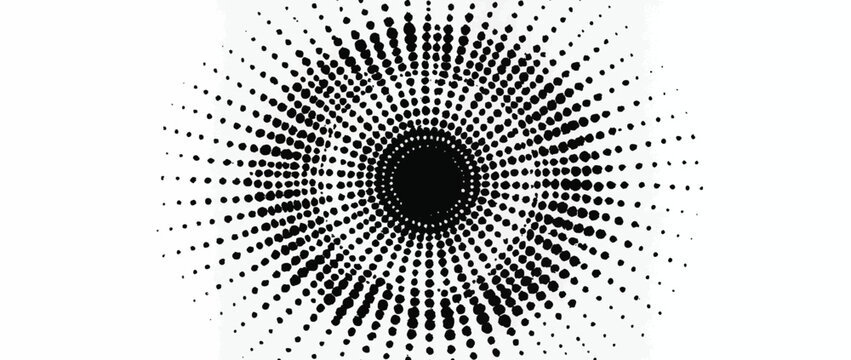 Circular halftone radial pattern concentric dot rings.