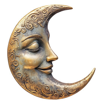 Smiling Crescent Moon Face isolated on transparent background