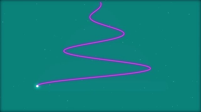 Abstract Neon Christmas Tree Line Motion Graphics, Pink Glowing Light Tracer Spiral Animation on Teal Background