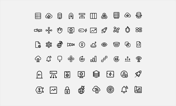 IT Architecture icon set. Includes system, network, database, framework, infrastructure, server, cloud vector illustration