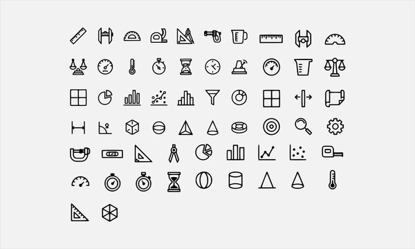 Measurement and dimension line art icon set vector illustration