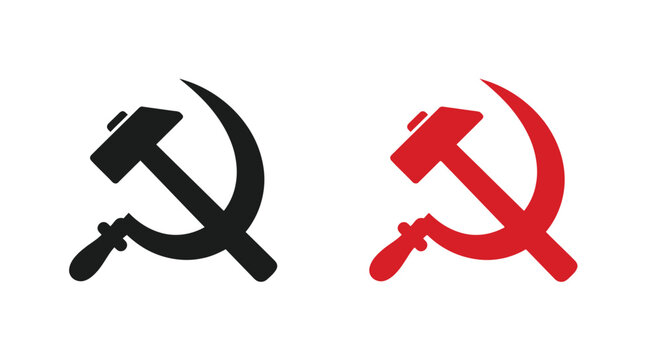 Hammer And Sickle Silhouette In Black And Red White Background