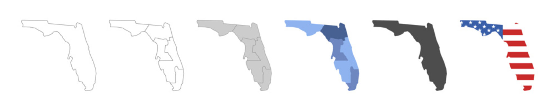 Florida map border. Set of USA Florida state with region