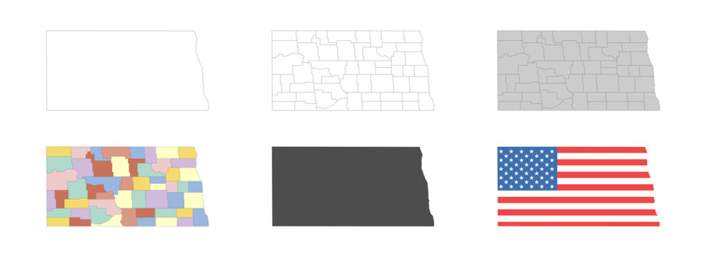North Dakota state map in different style. North Dakota state map with counties