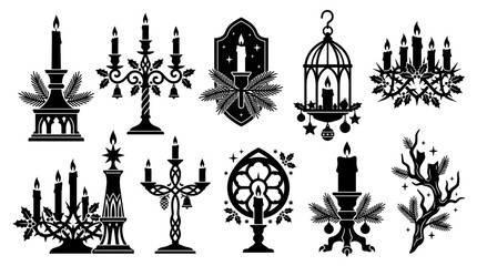 Naklejka premium Gothic Candle Holders and Ornaments Isolated Vector Illustrations
