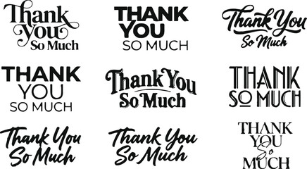 Fototapeta premium Collection of various thank you so much hand lettering designs for cards and creative graphic projects