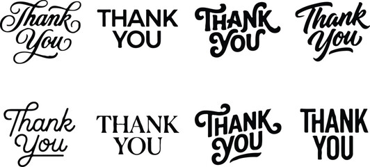 Obraz premium Collection of various thank you text designs in different calligraphy and typography styles for cards and labels