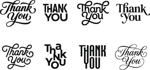 Obraz premium Collection of eight different hand drawn thank you lettering designs for cards and social media posts