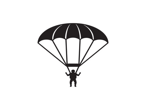Parachute icon silhouette. Person skydiving with parachute vector graphic.