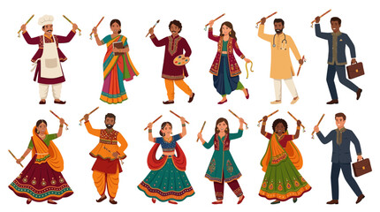 Fototapeta premium Diverse People Dancing with Sticks, Cultural Celebration